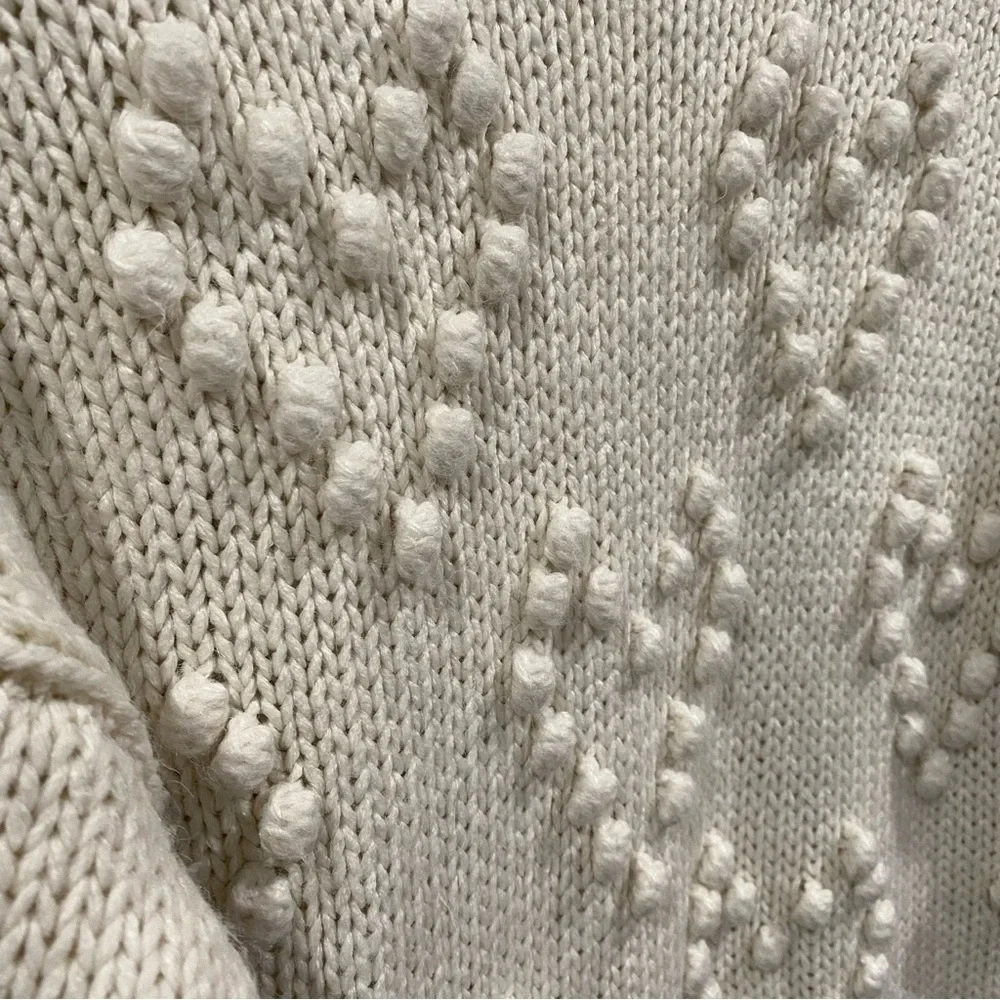 Aqua Bauble Pom Pom Heart Knit Turtleneck Sweater Cream XS - Picture 5 of 7